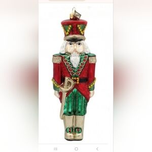 New in Box Red Nutcracker Handmade Glass Christmas Ornament- Made in Poland 7"